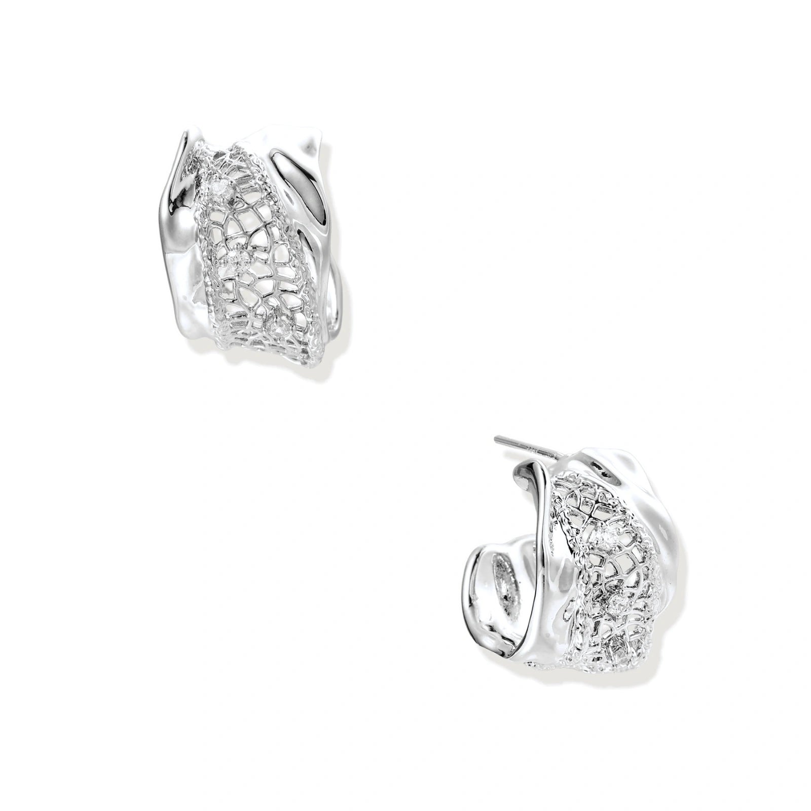 Mesh Luxe silver-tone lattice hoop earrings