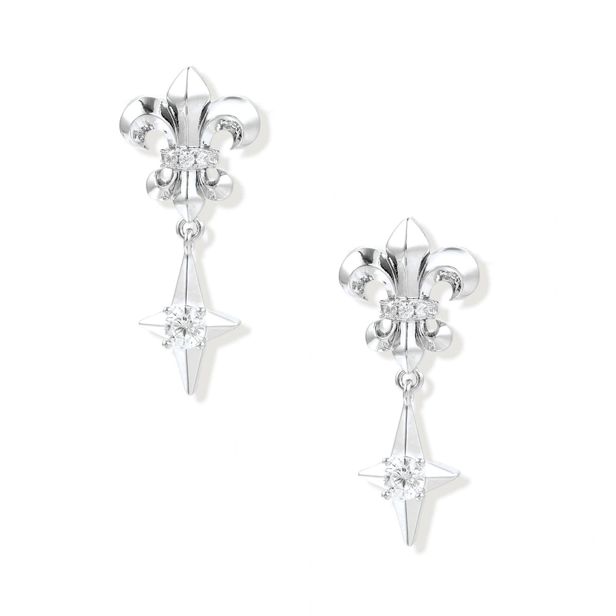 Zirconia Floral Drop Earrings – White Gold-Plated