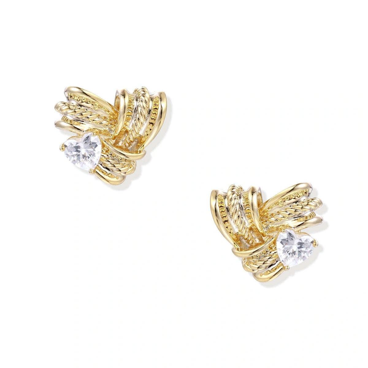 Twisted Ribbon Zirconia Stud Earrings – Gold-Plated
