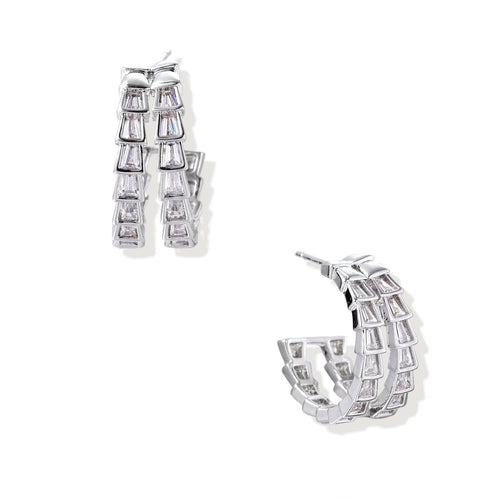 Baguette Zirconia Hoop Earrings – White Gold-Plated