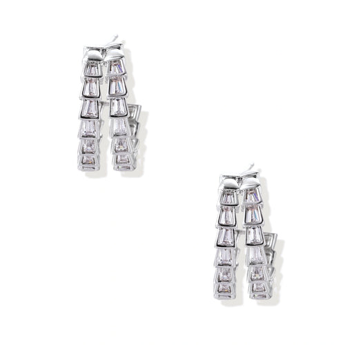 Baguette Zirconia Hoop Earrings – White Gold-Plated – alternate view 1