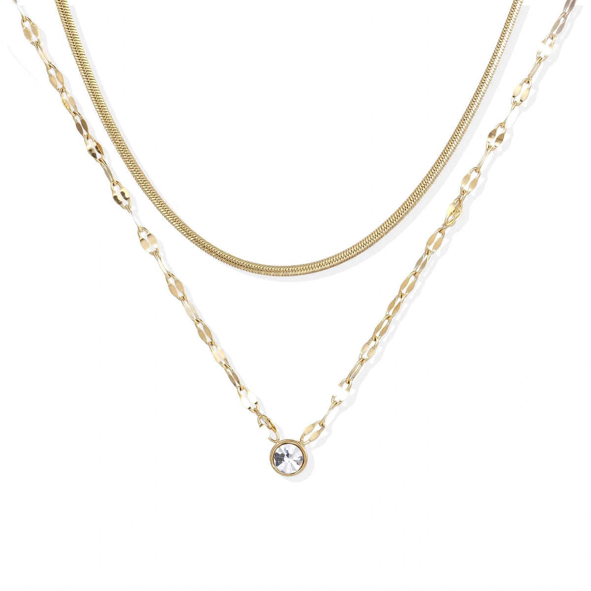 Dual-Layer Crystal Necklace – 14K Gold-Plated