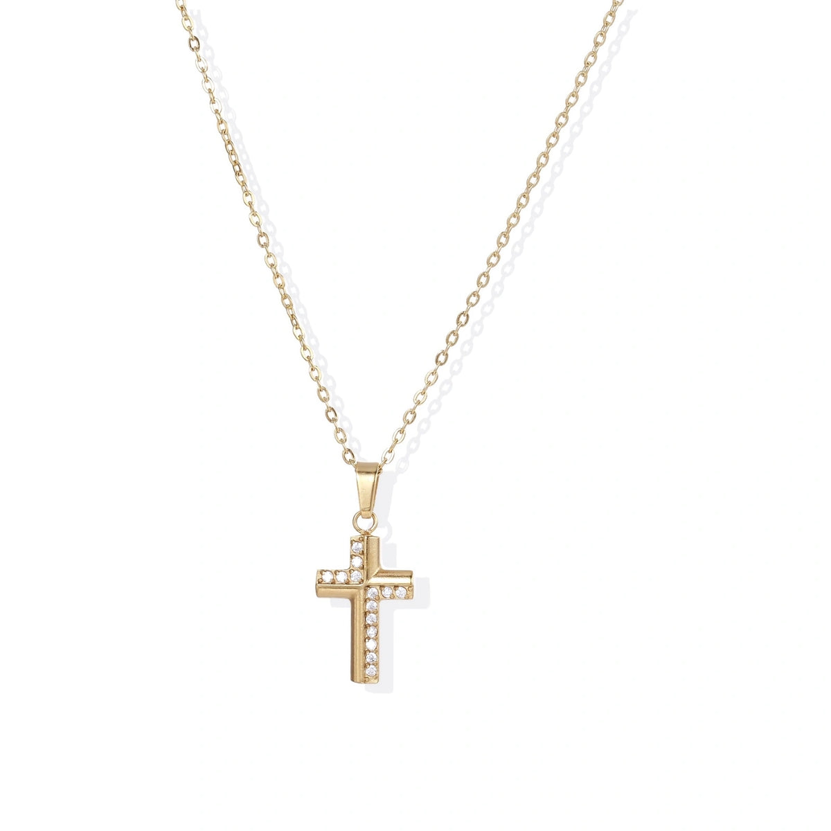 Crystal Cross Pendant Necklace – 14K Gold-Plated