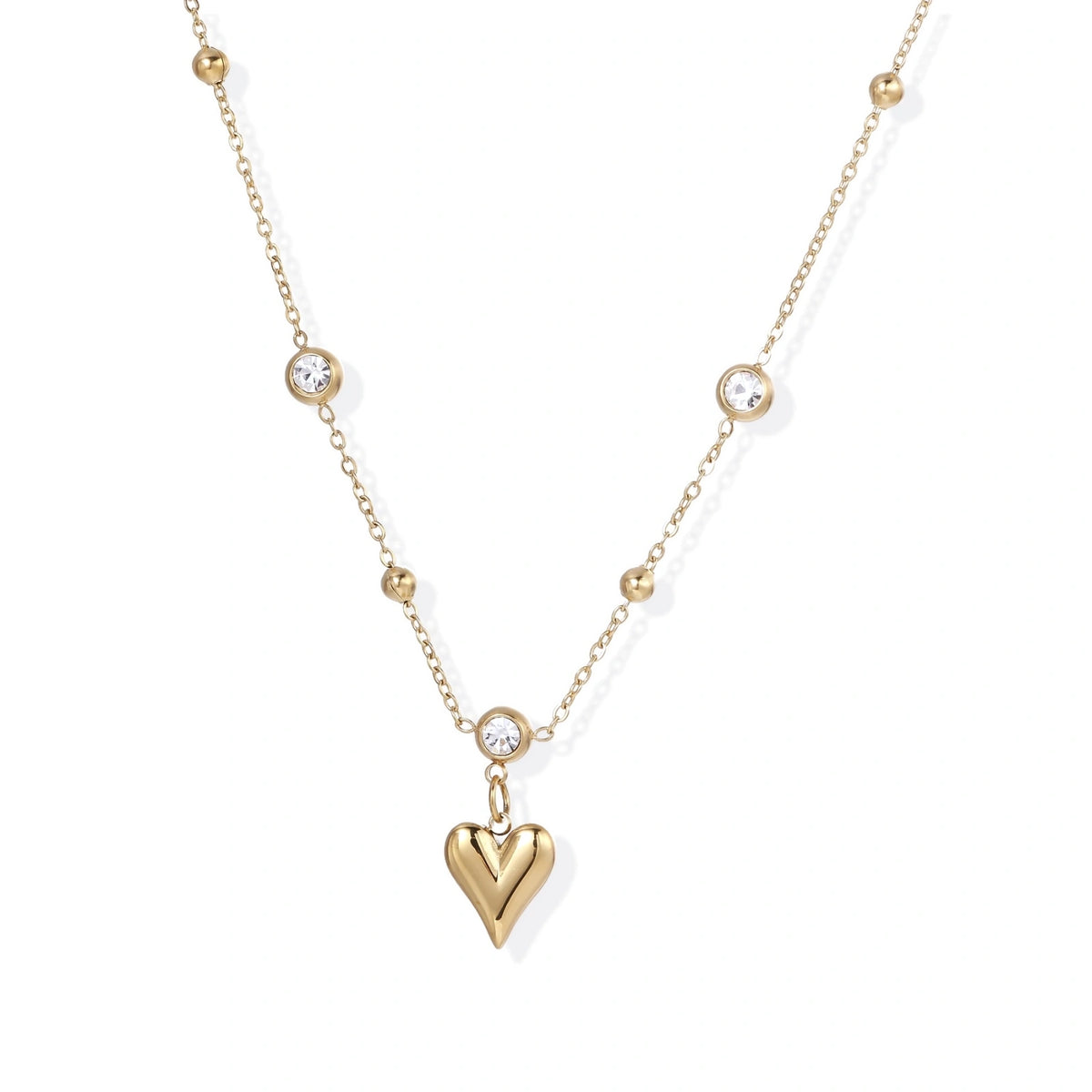 Crystal Heart Pendant Necklace – 14K Gold-Plated