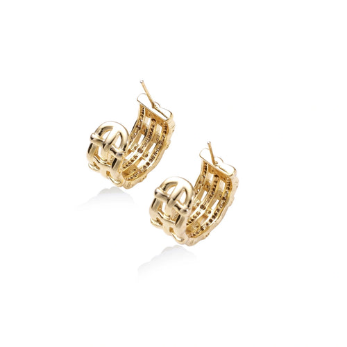 Basket-Weave Crystal Hoop Earrings – 14K Gold-Plated – alternate view 1