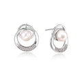 Freshwater Pearl Orbit Stud Earrings – White Gold-Plated