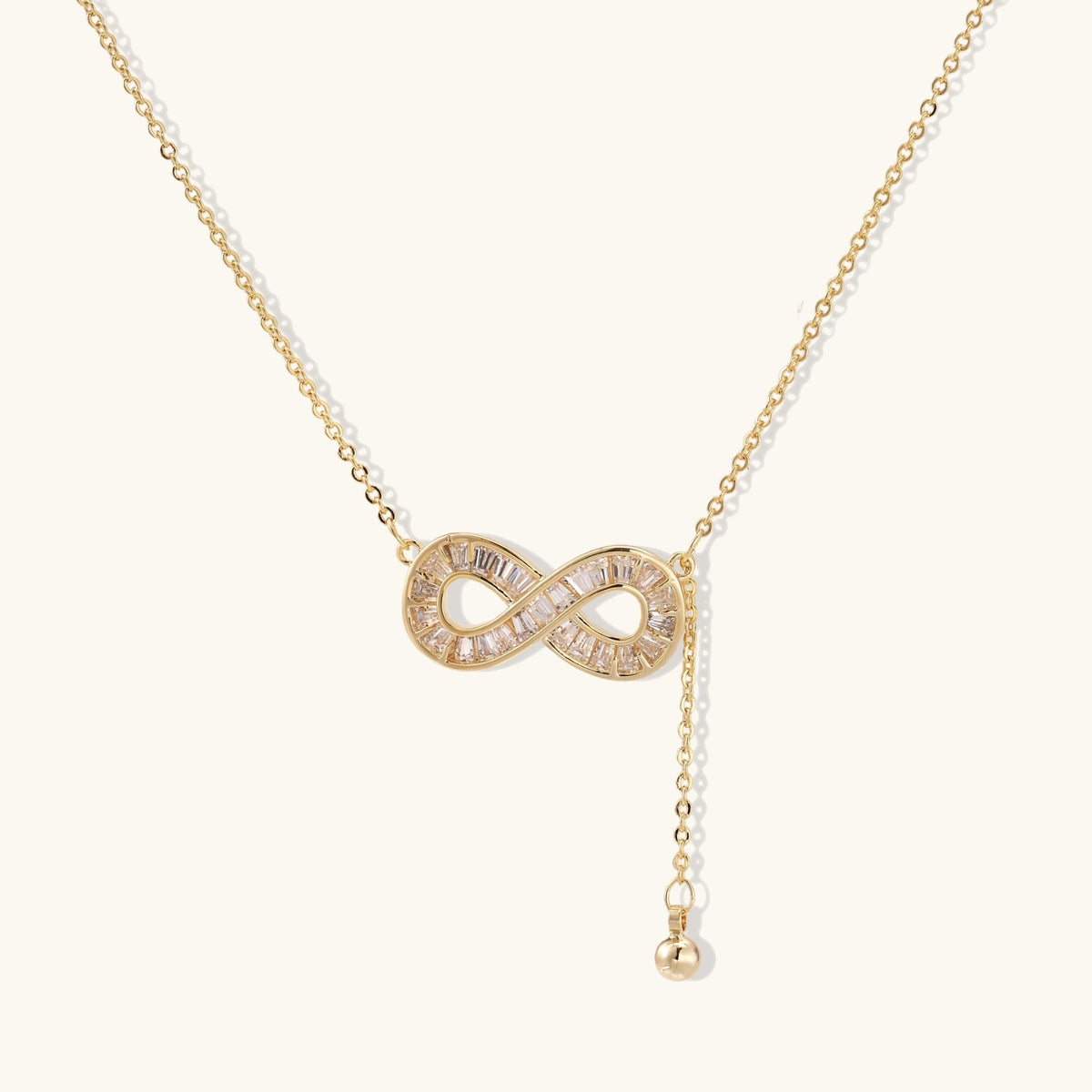 Baguette Zirconia Infinity Necklace – 14K Gold-Plated
