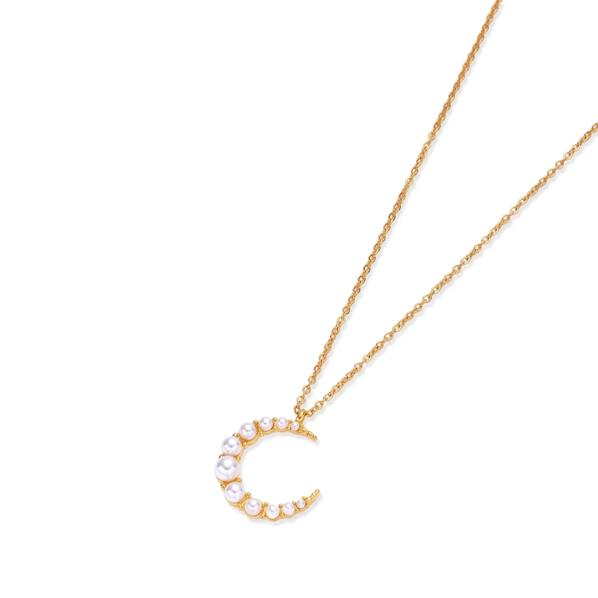 Shell Pearl Crescent Moon Necklace – Gold-Plated – alternate view 1