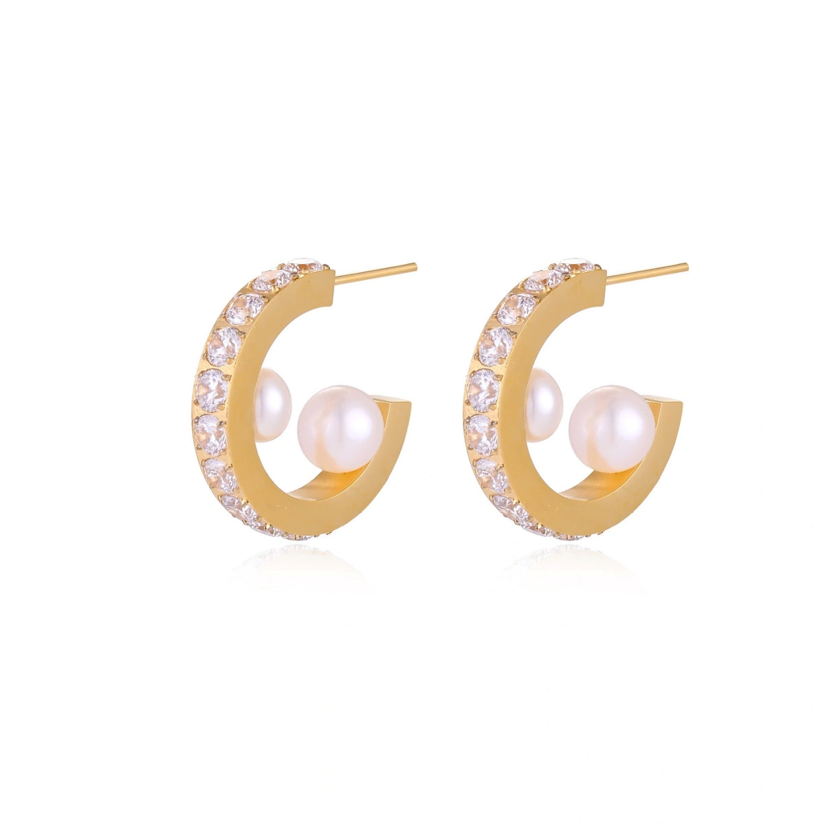 Freshwater Pearl Pavé Hoop Earrings – 18K Gold-Plated – alternate view 4