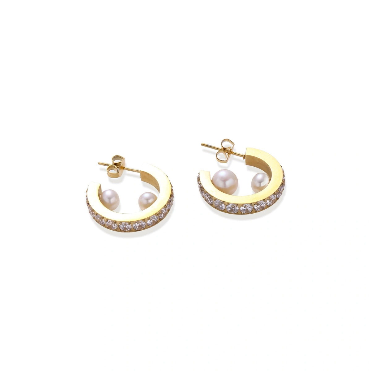 Freshwater Pearl Pavé Hoop Earrings – 18K Gold-Plated – alternate view 3