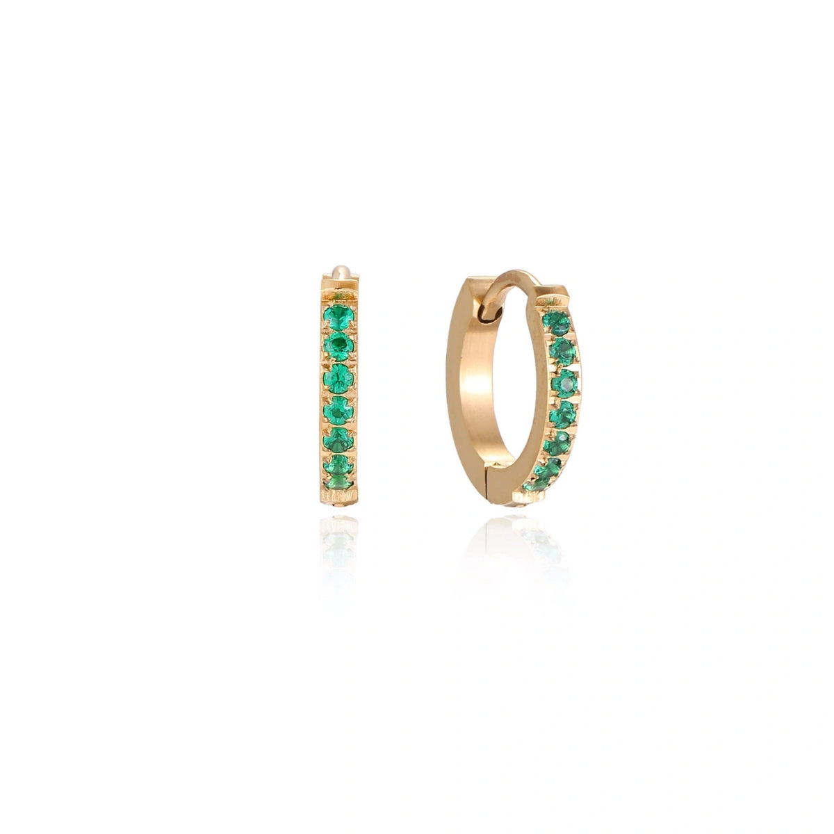Green Cubic Zirconia Huggie Earrings – 18K Gold-Plated