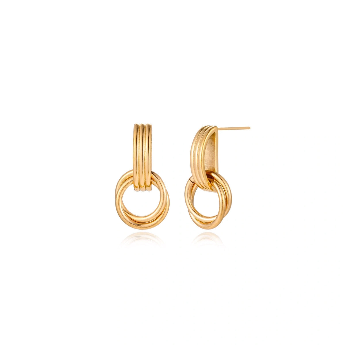 Triple Interlocking Ring Drop Earrings – 18K Gold-Plated