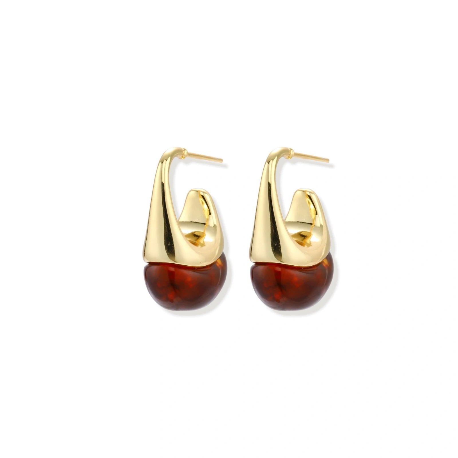 Amber-toned drop earrings with polished gold-tone detail