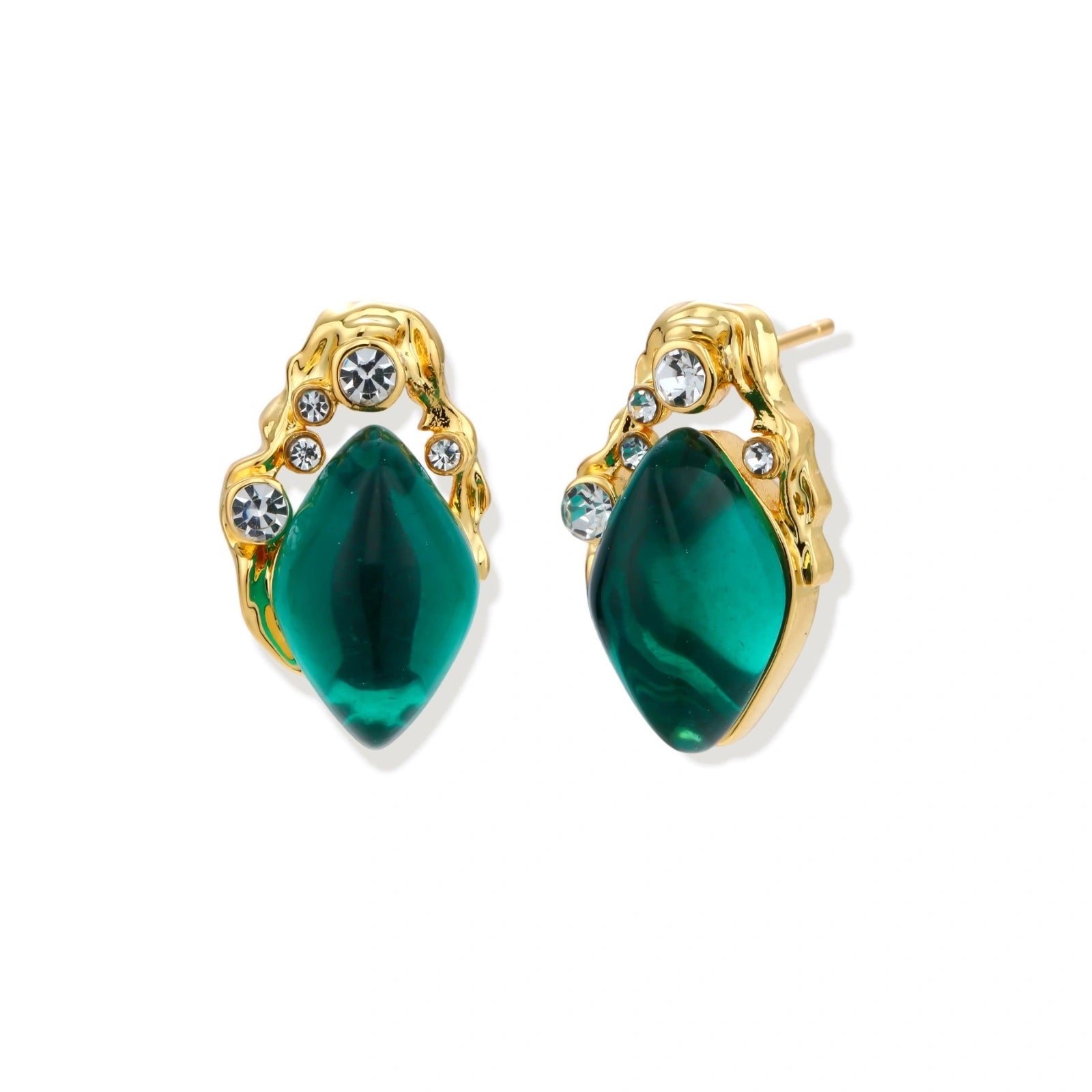 Emerald Mystique Studs — teardrop liuli stone and cubic zirconia stud earrings