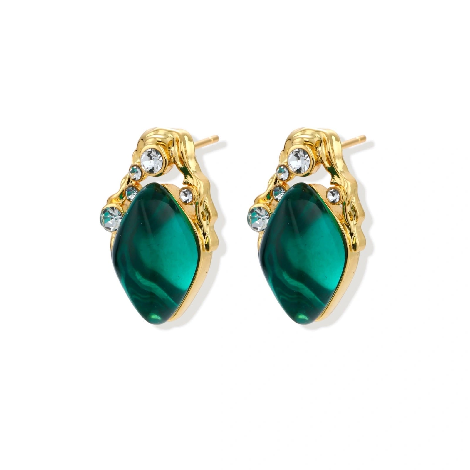 Emerald Mystique Studs — teardrop liuli stone and cubic zirconia stud earrings