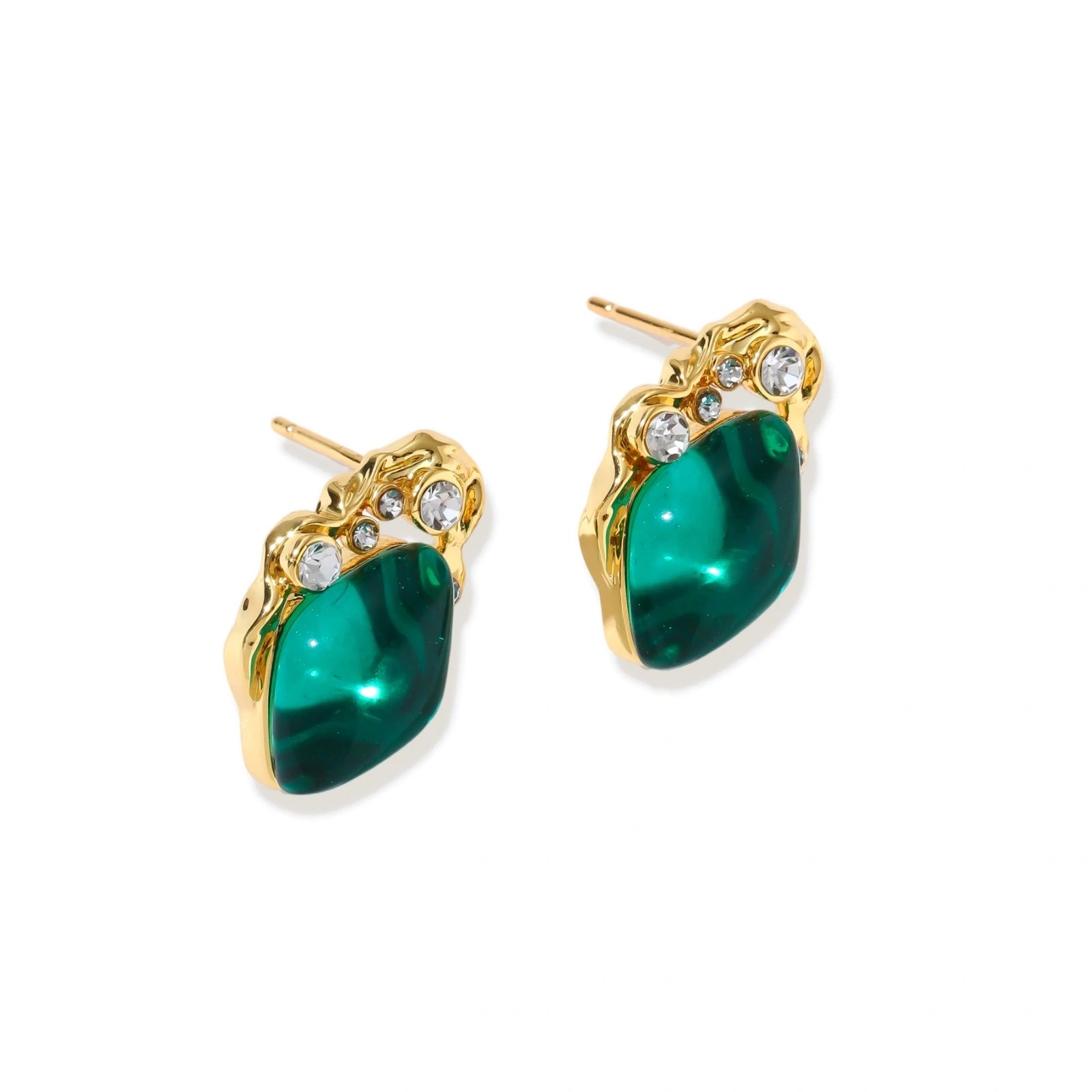 Emerald Mystique Studs — teardrop liuli stone and cubic zirconia stud earrings