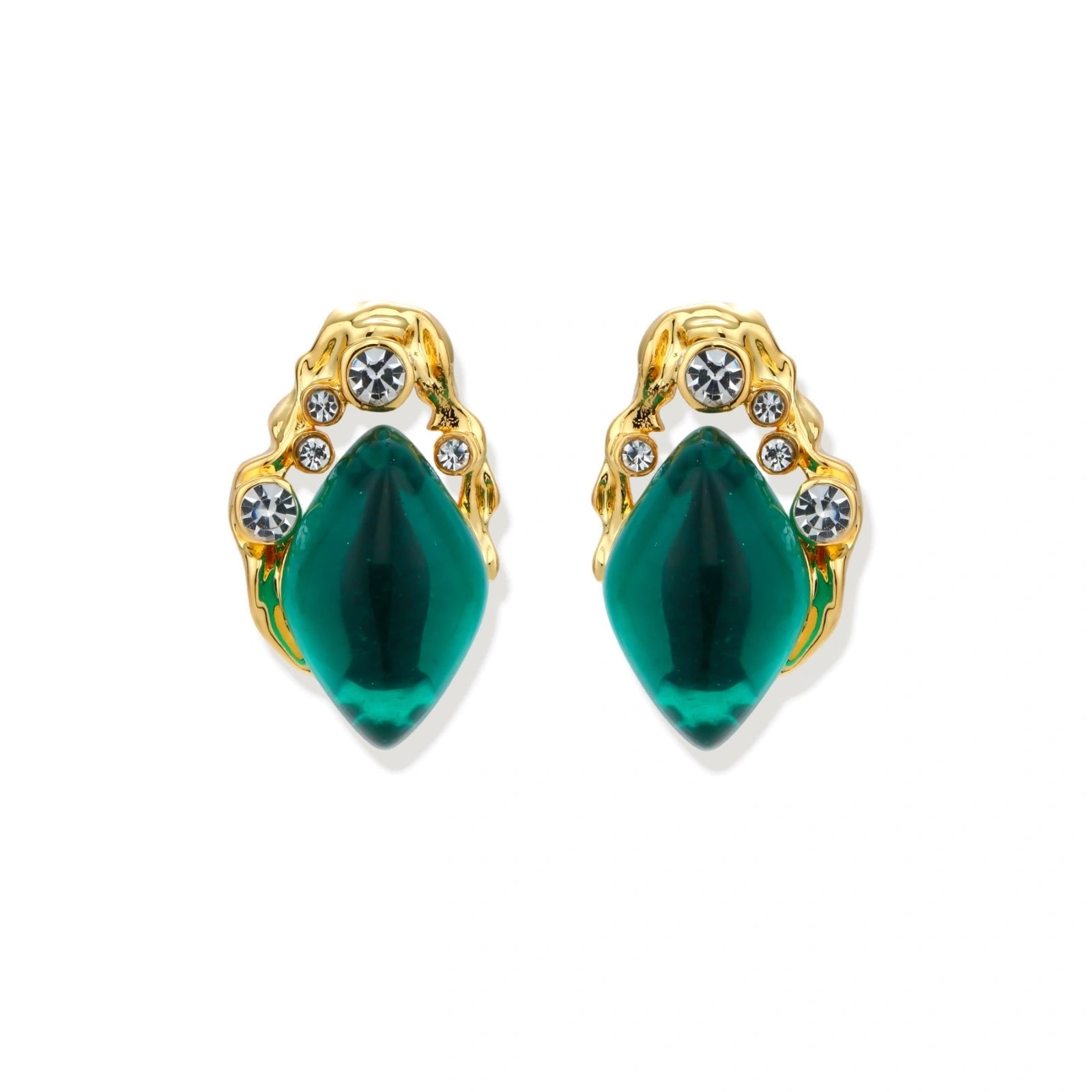 Emerald Mystique Studs — teardrop liuli stone and cubic zirconia stud earrings