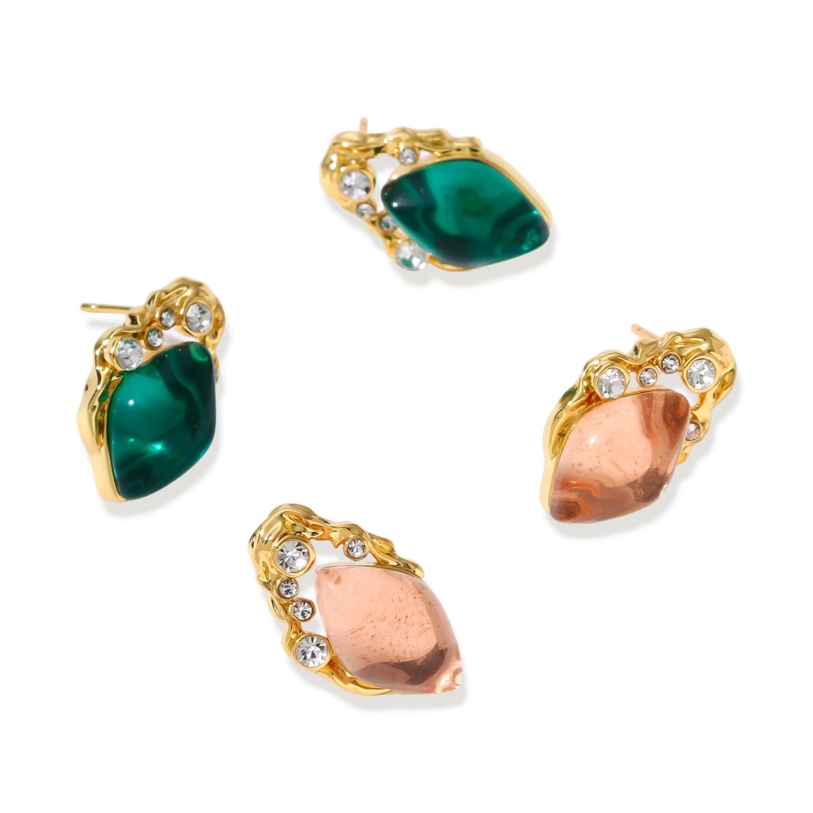 Emerald Mystique Studs — teardrop liuli stone and cubic zirconia stud earrings