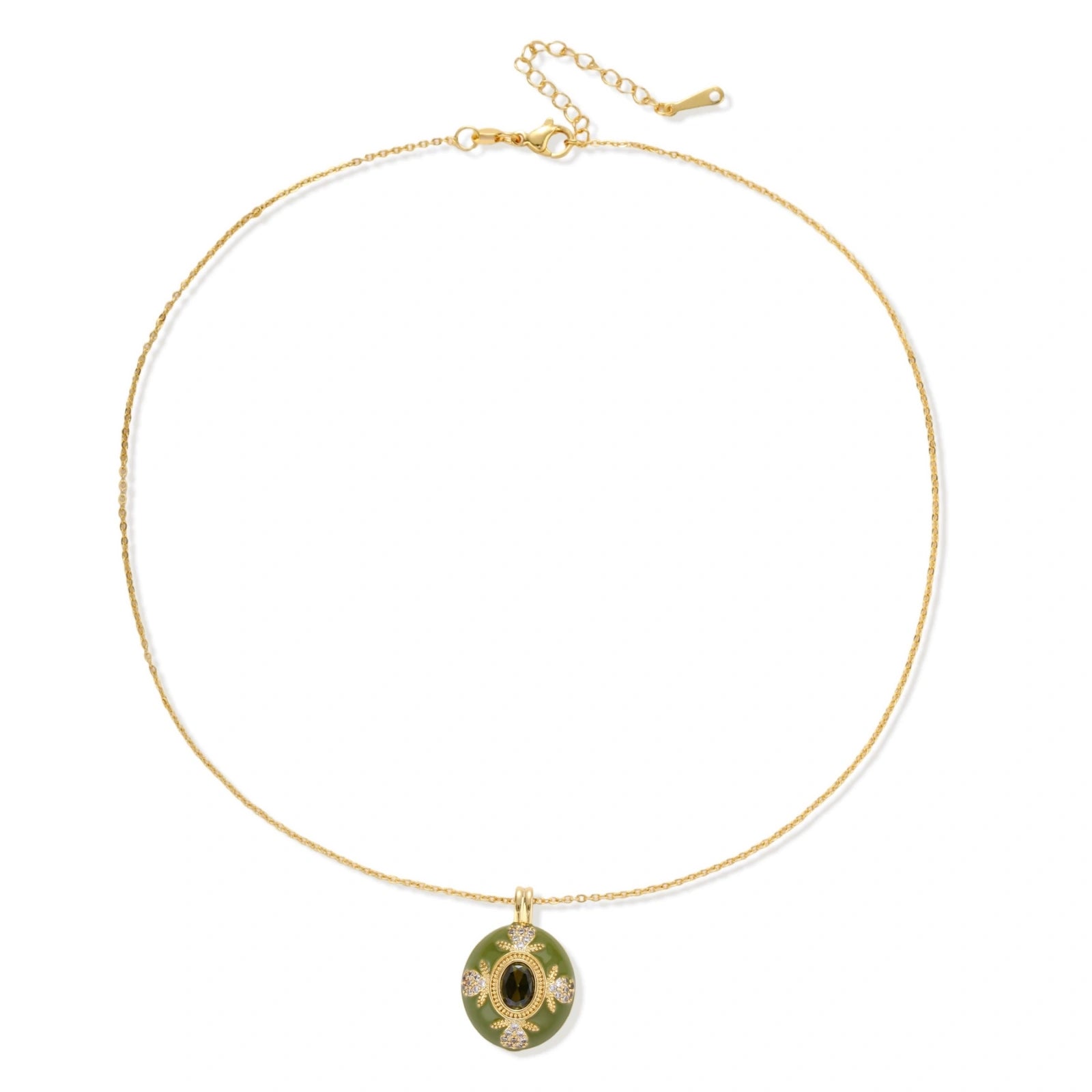 Green pendant necklace with clear accents