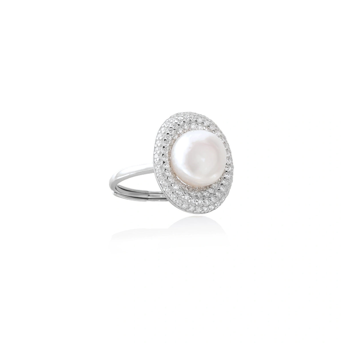 Pearl & Zirconia Cluster Ring – Sterling Silver