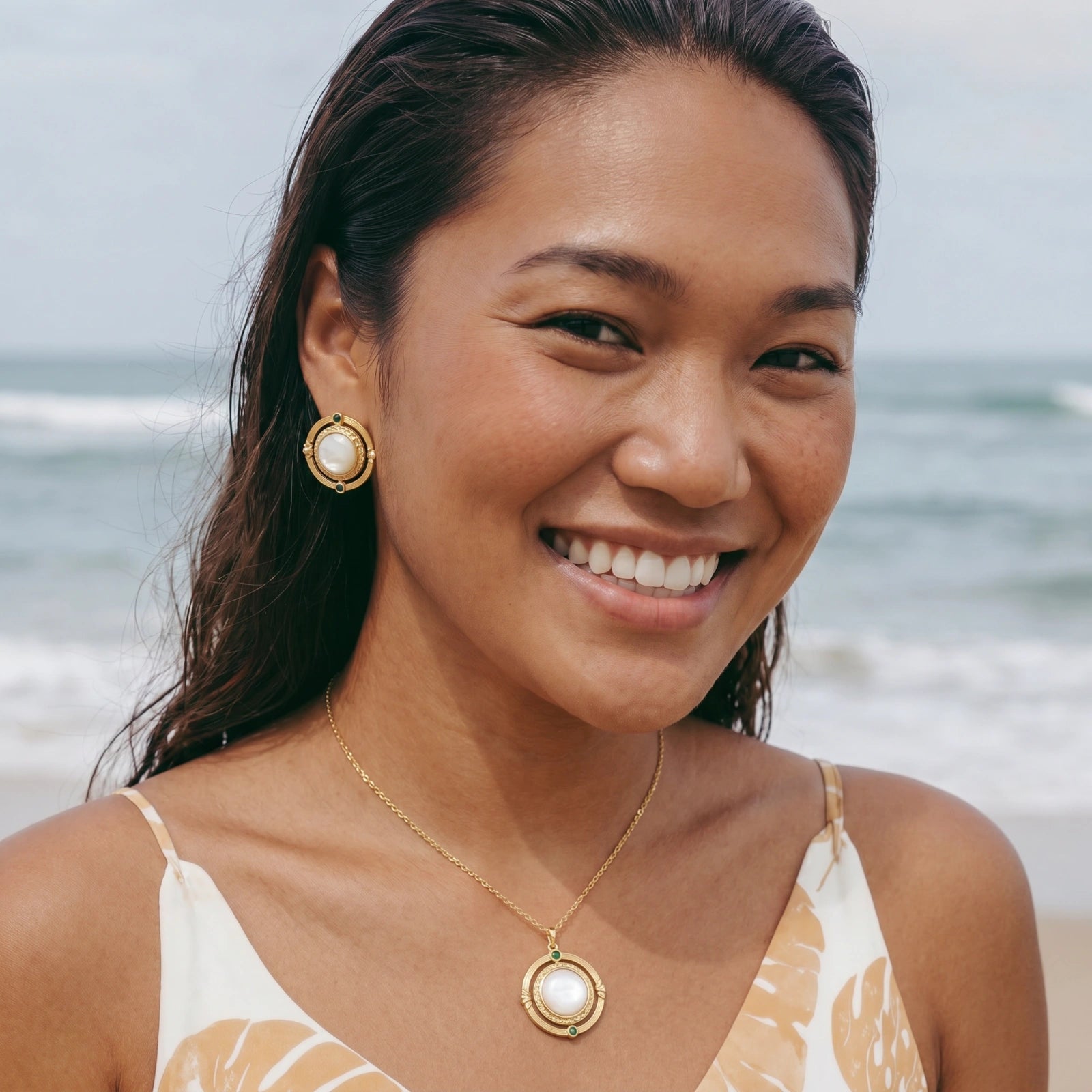 Cosmic Mother-of-Pearl Pendant Necklace