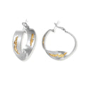 Silver hoop earrings with organic gold flowing accents, featuring eco-zinc alloy construction and secure posts.