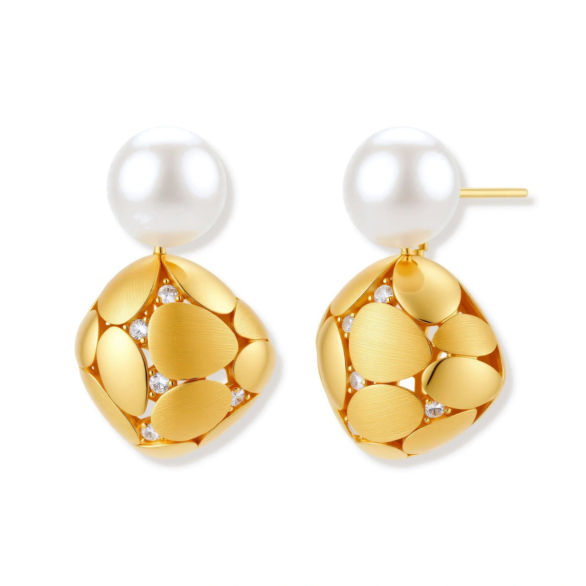 Petal & Freshwater Pearl Drop Earrings – 18K Gold-Plated
