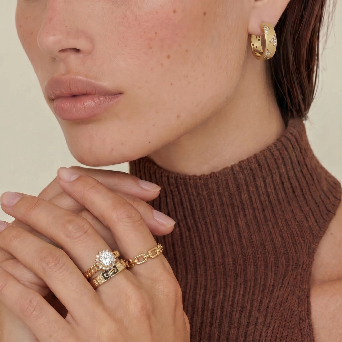 Floral Zirconia Huggie Hoop Earrings – 14K Gold-Plated – alternate view 5