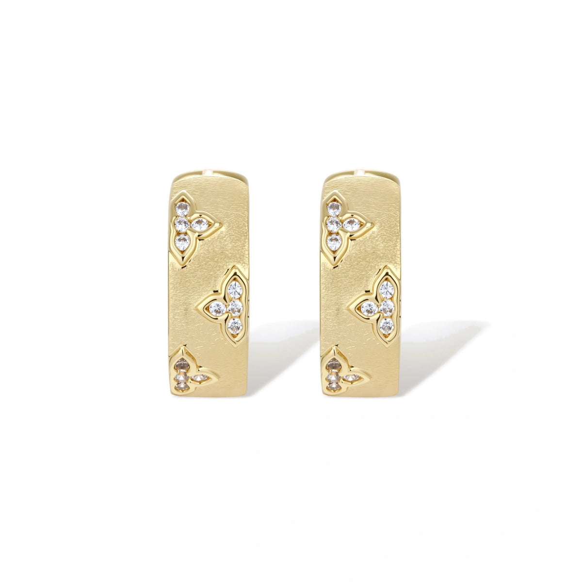Floral Zirconia Huggie Hoop Earrings – 14K Gold-Plated – alternate view 3