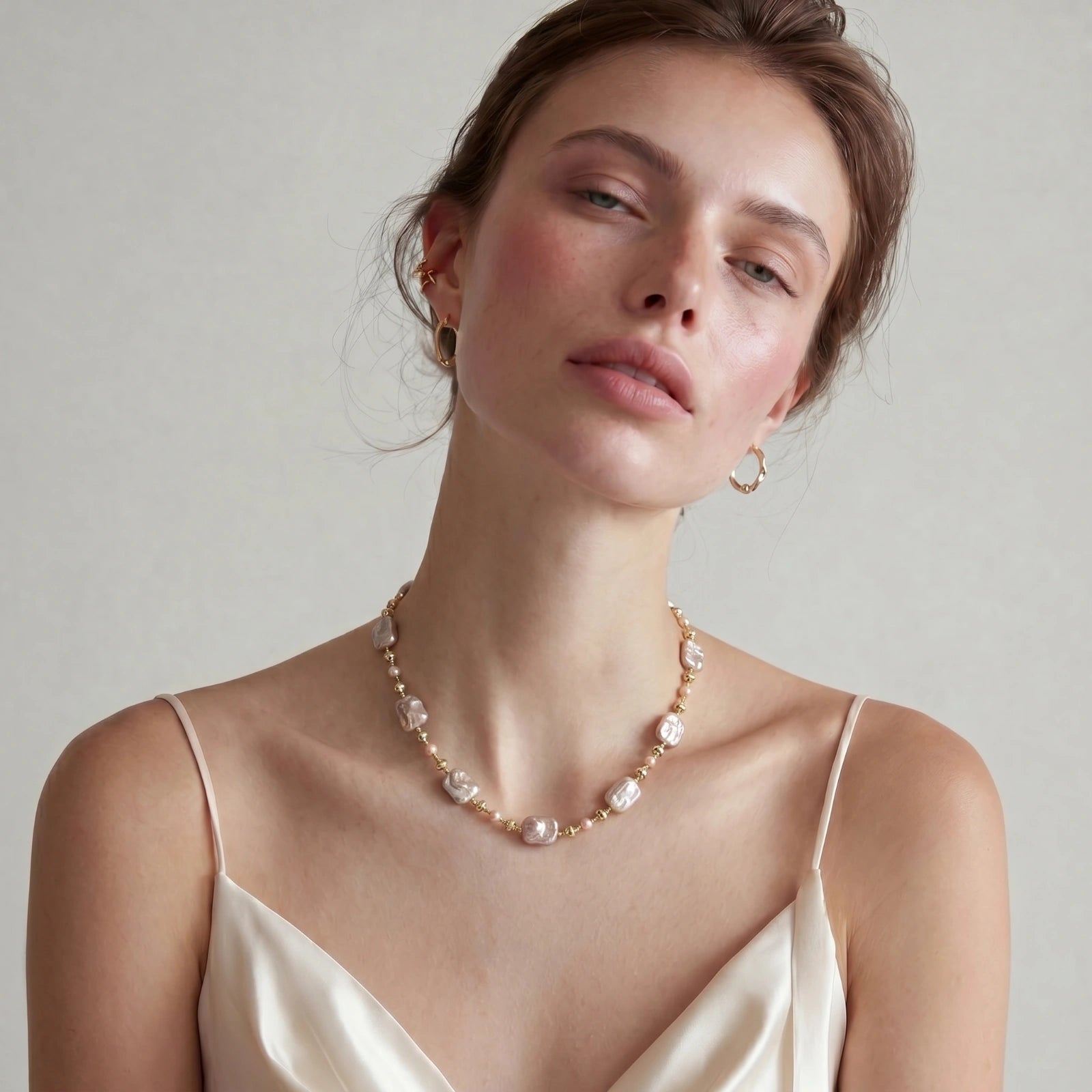 Iridescent Baroque Pearl Chain Necklace