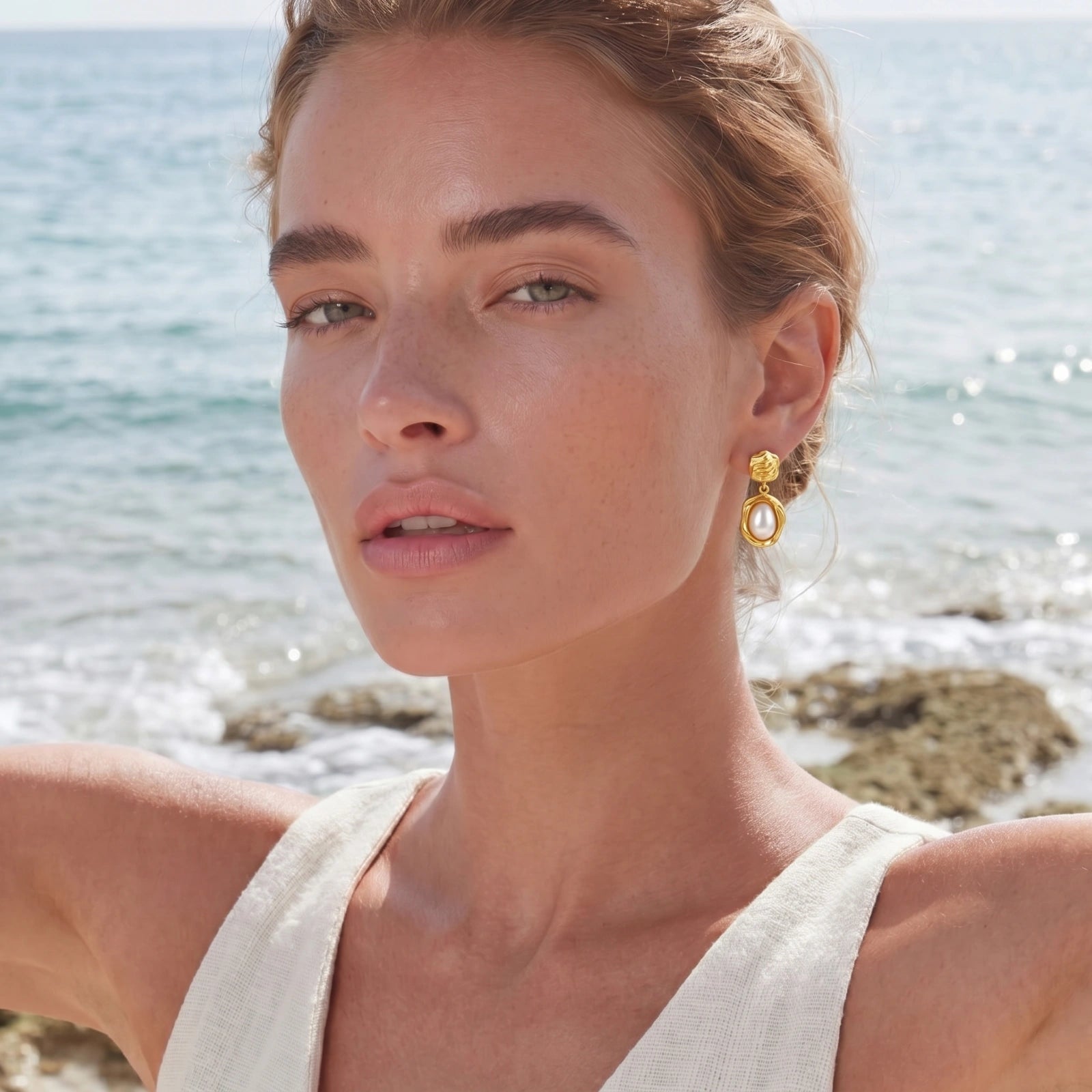 Golden Bloom Pearl Drop Earrings