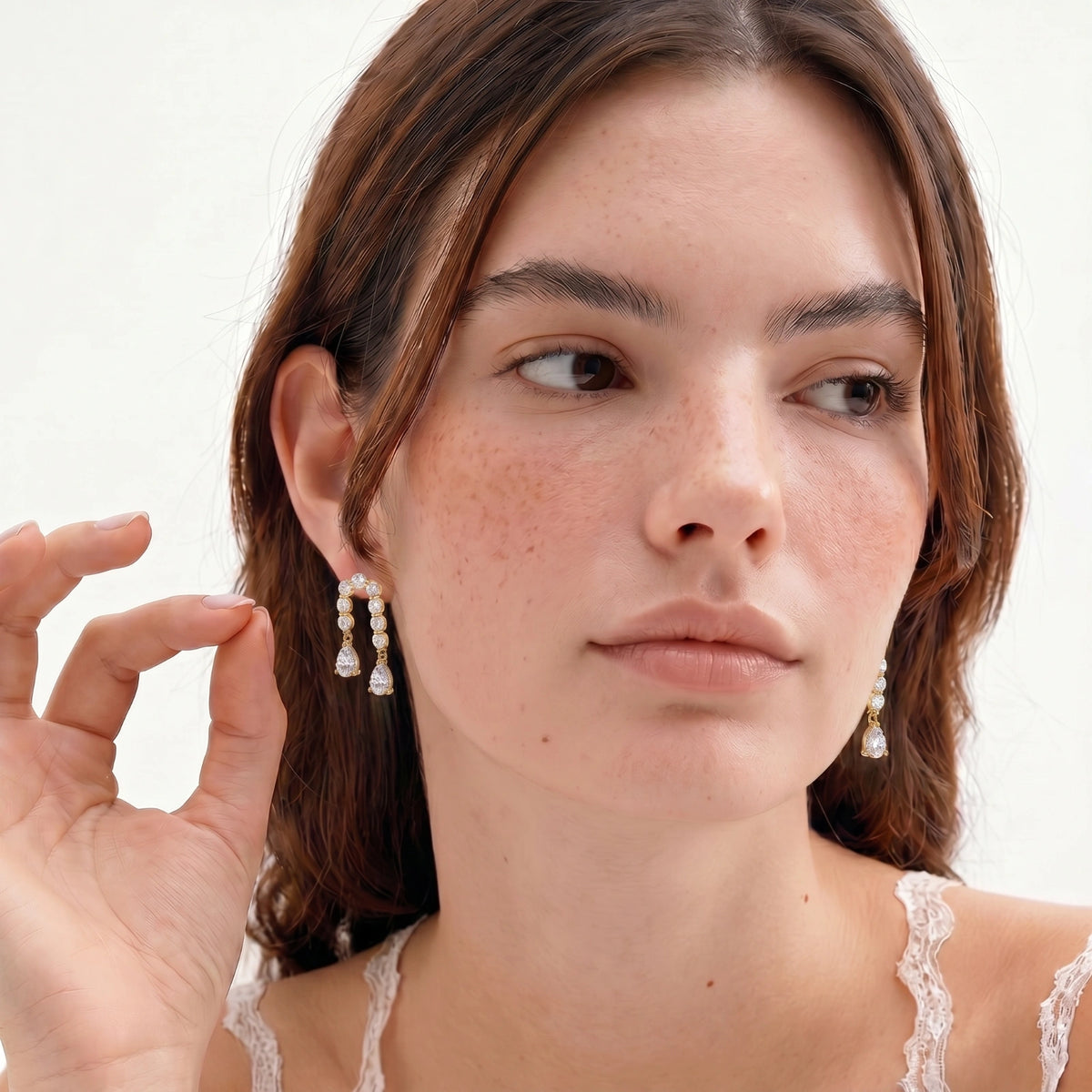 Linear Zirconia Bar Drop Earrings – Gold-Plated – alternate view 3