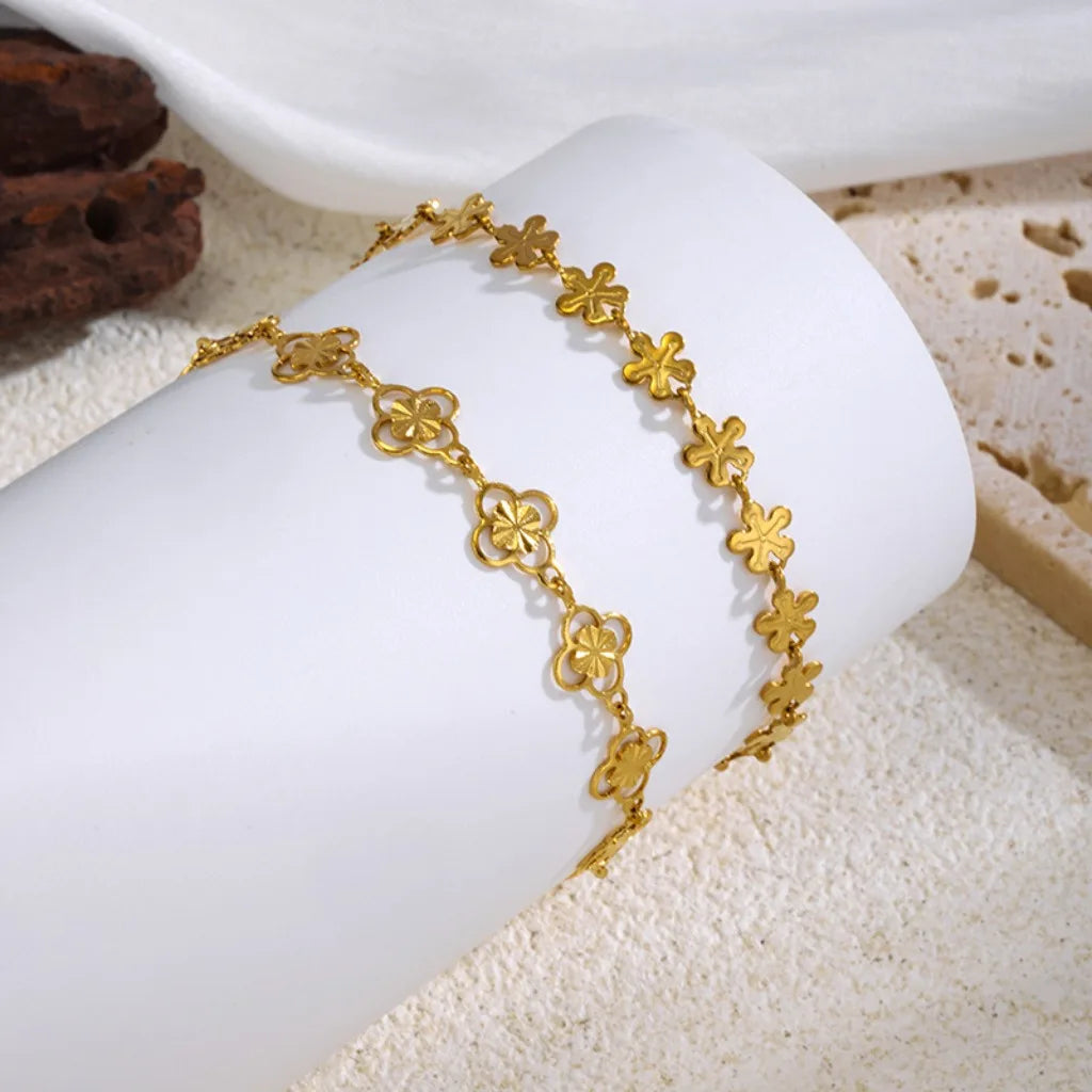 Luxury Gold Color Flower Bracelet - Stainless Steel Jewelry for Women, Hypoallergenic Gift & Party Bangles Accessories