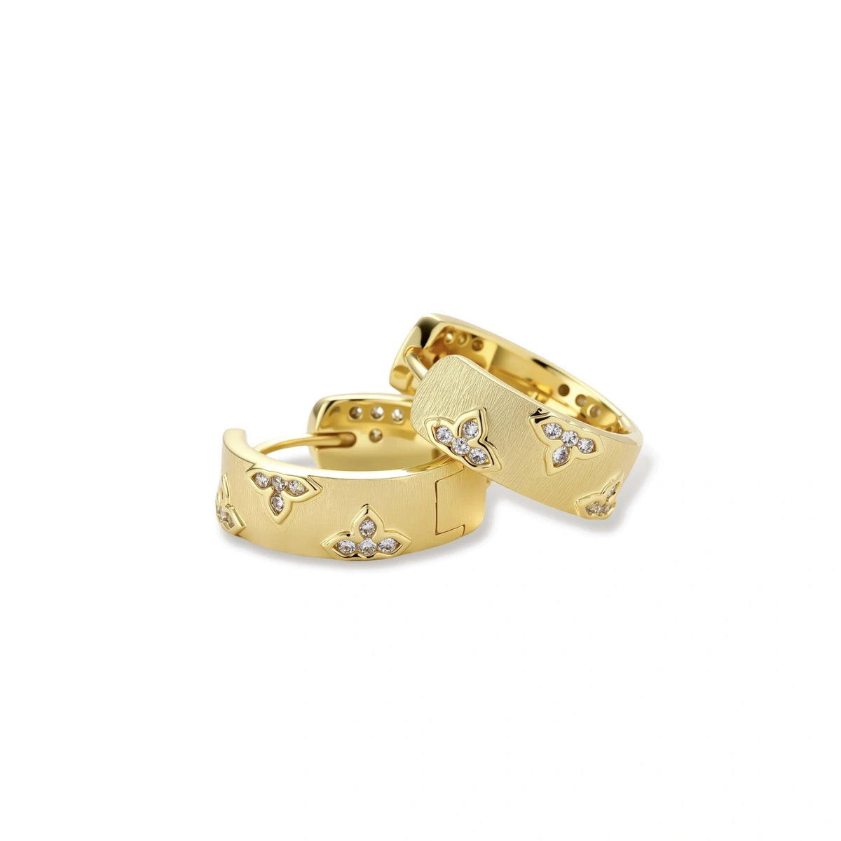Floral Zirconia Huggie Hoop Earrings – 14K Gold-Plated – alternate view 4