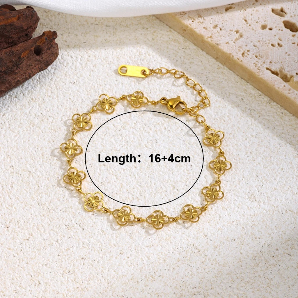 Luxury Gold Color Flower Bracelet - Stainless Steel Jewelry for Women, Hypoallergenic Gift & Party Bangles Accessories