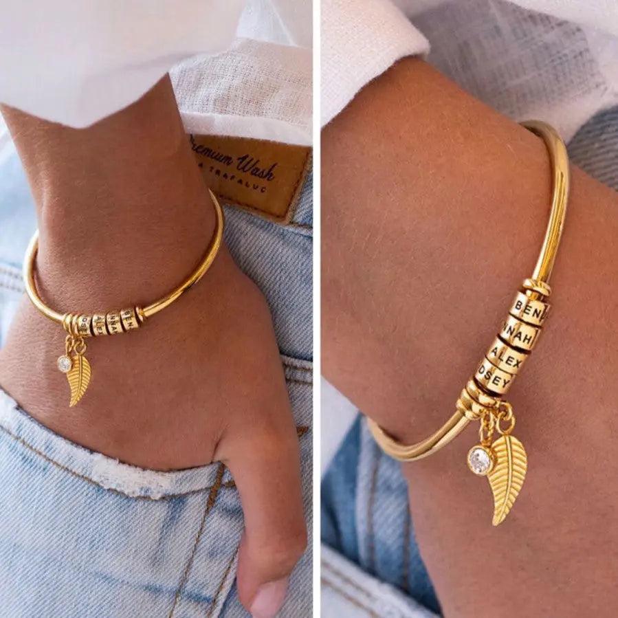 Customizable Beaded Lettering Stainless Steel Bracelet