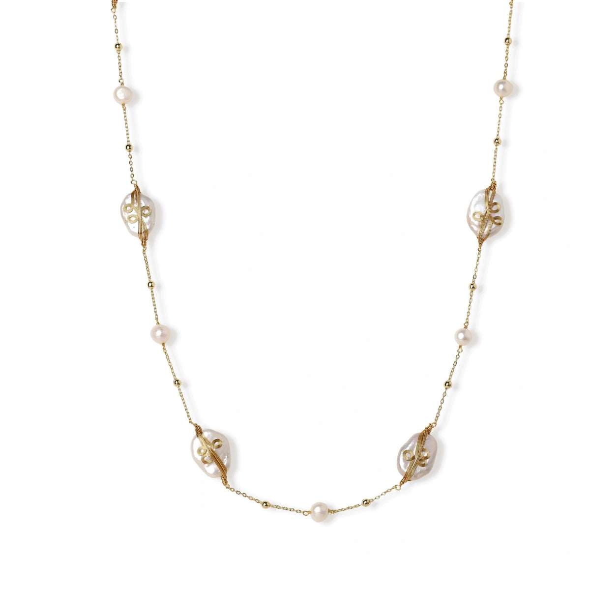 Long Baroque & Freshwater Pearl Necklace – Gold-Plated
