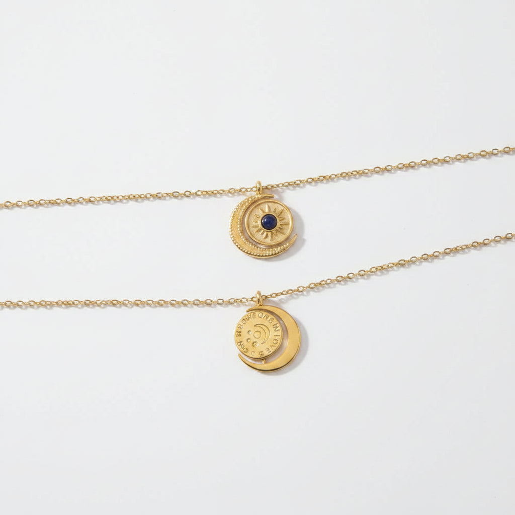 Deep blue oval pendant on fine polished chain