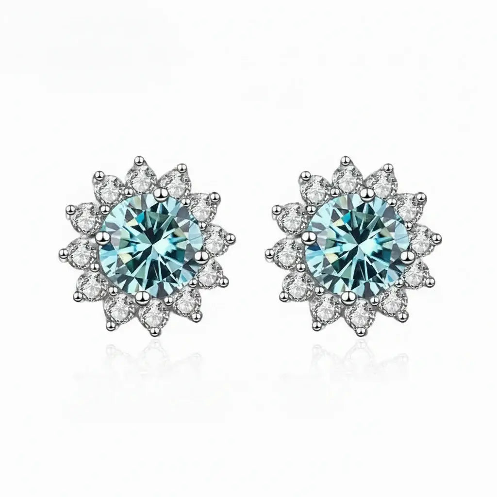 Moissanite Sunflower Stud Earrings in 925 Sterling Silver – D Color VVS1 Wedding Jewelry Gift for Women, 1CT