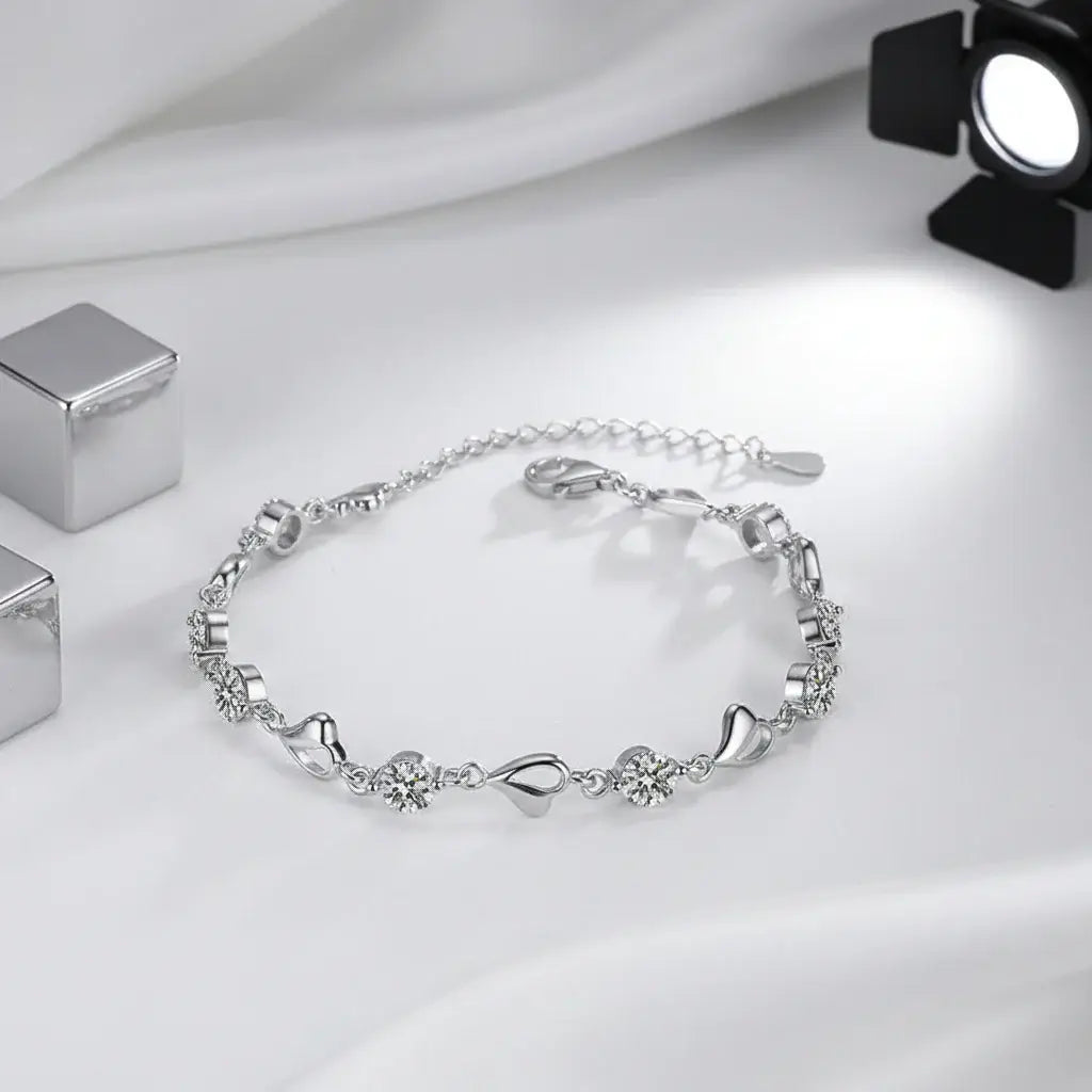 Elegant Silver Heart Moissanite Bracelet - Perfect for Parties and Gifts