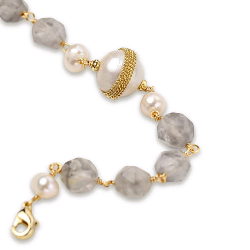 Baroque Pearl & Gemstone Beaded Bracelet – Gold-Plated – alternate view 1