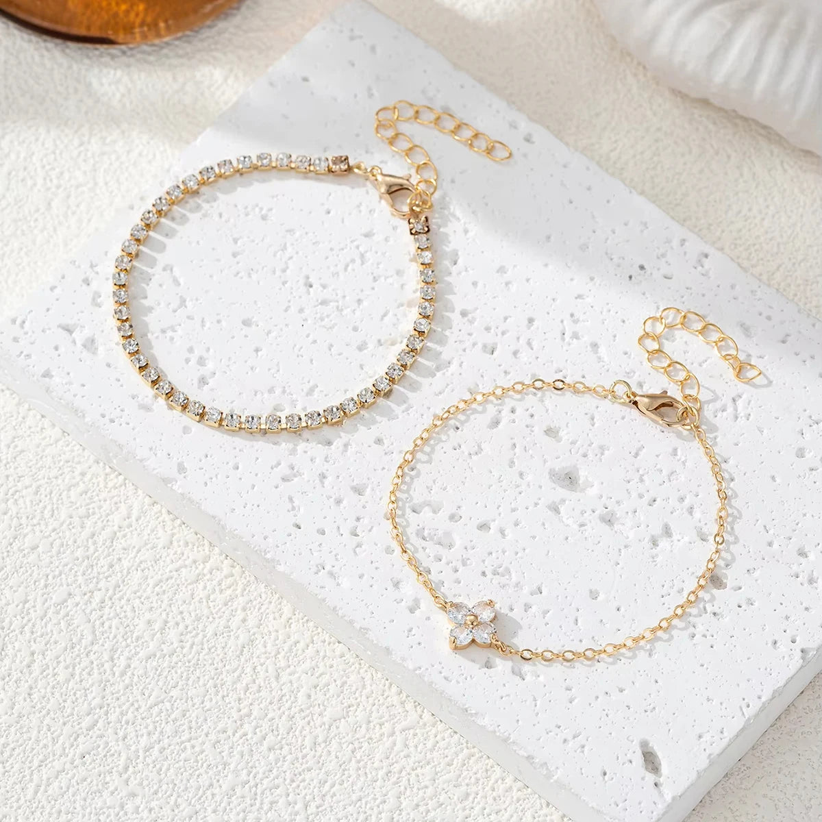 Floral Bracelet Set (2-Piece) – Gold-Tone – alternate view 1