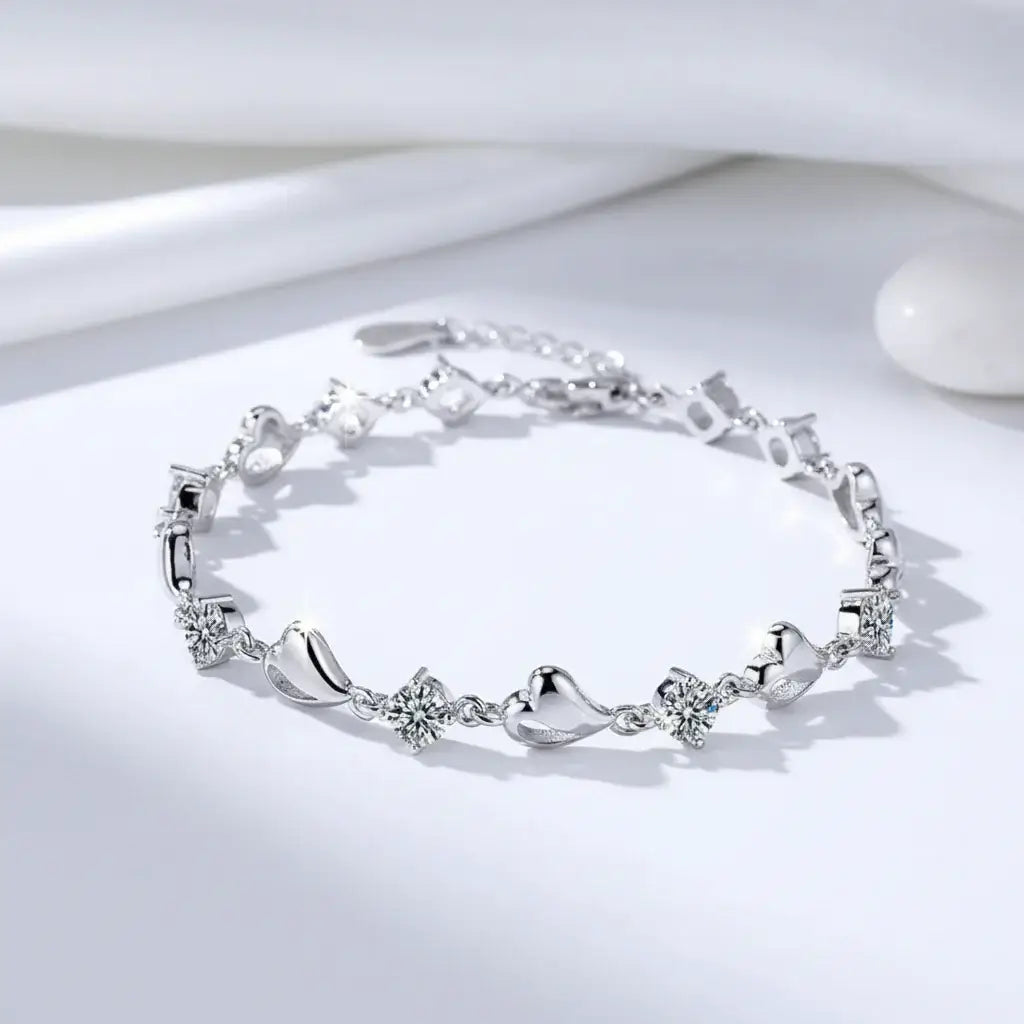 Elegant Silver Heart Moissanite Bracelet - Perfect for Parties and Gifts