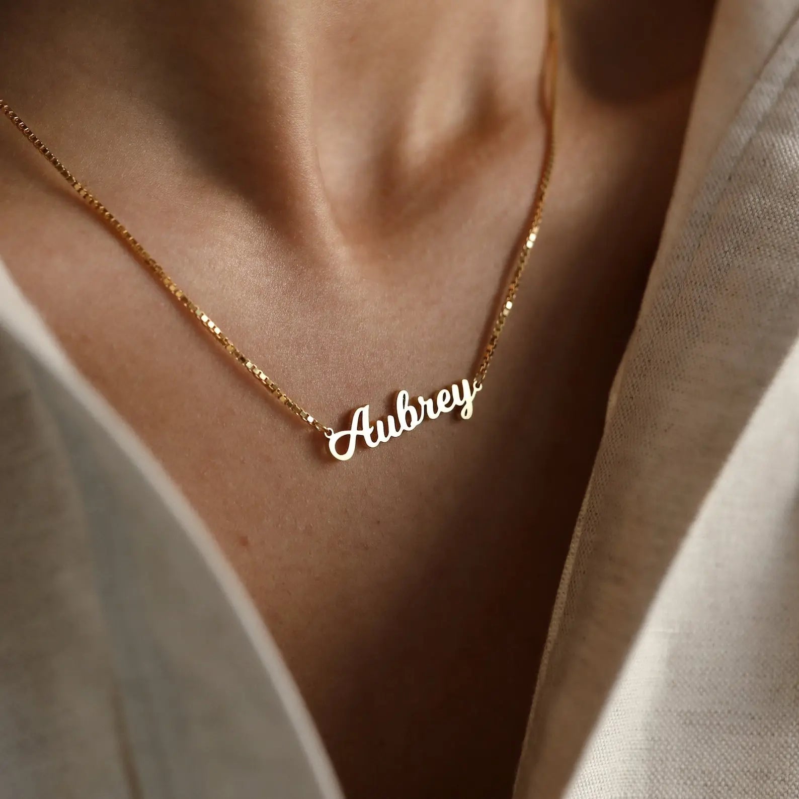 Personalized Name Necklace — custom name script pendant on gold chain