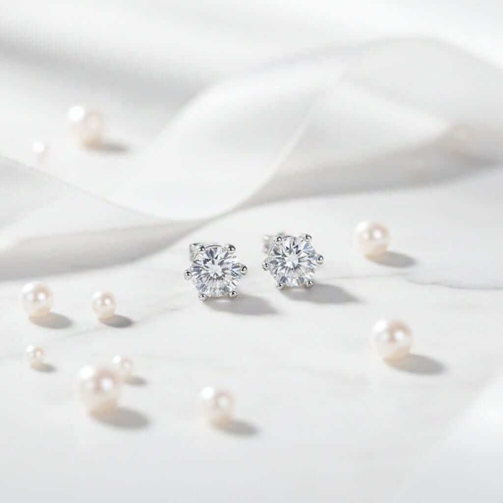 0.5 Carat Moissanite Stud Earrings in S925 Sterling Silver with Six-Prong Setting