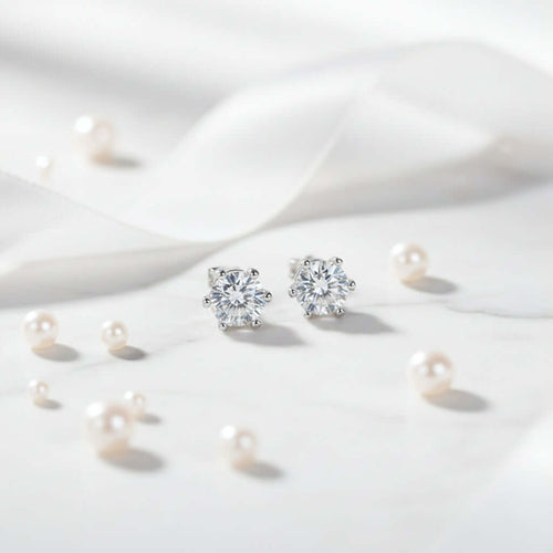 0.5 Carat Moissanite Stud Earrings in S925 Sterling Silver with Six-Prong Setting