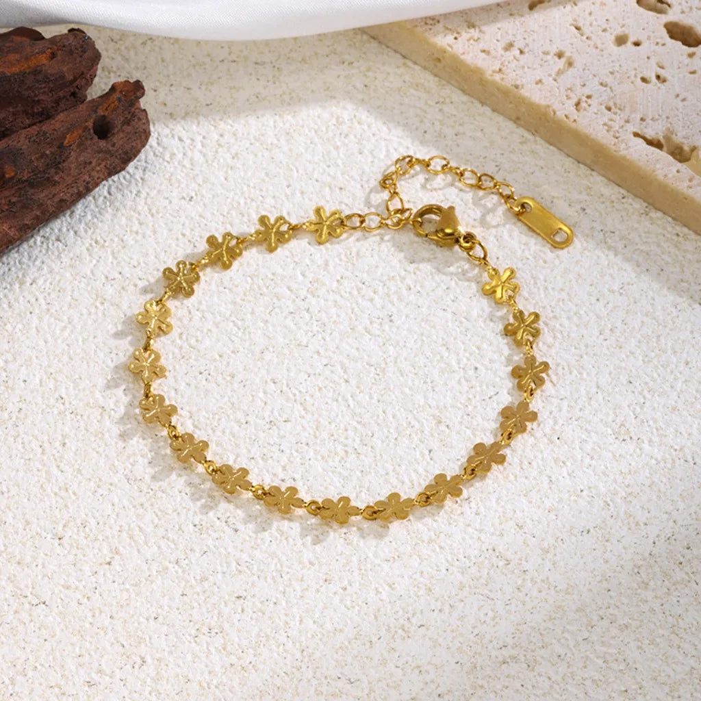 Luxury Gold Color Flower Bracelet - Stainless Steel Jewelry for Women, Hypoallergenic Gift & Party Bangles Accessories