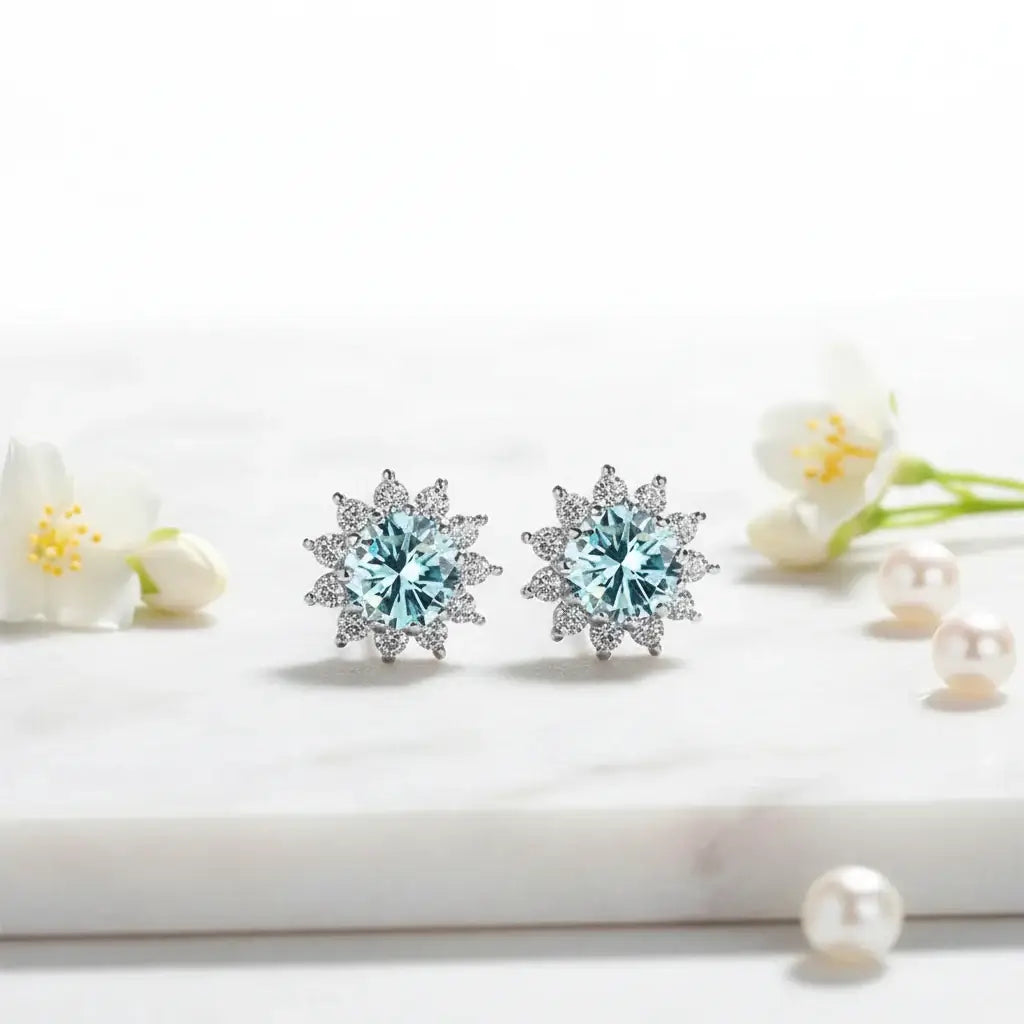 Moissanite Sunflower Stud Earrings in 925 Sterling Silver – D Color VVS1 Wedding Jewelry Gift for Women, 1CT