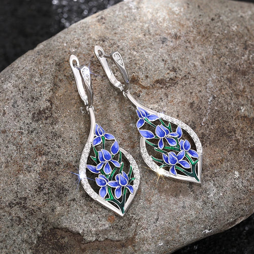 Blue Zirconia Orchid Drop Earrings – alternate view 1