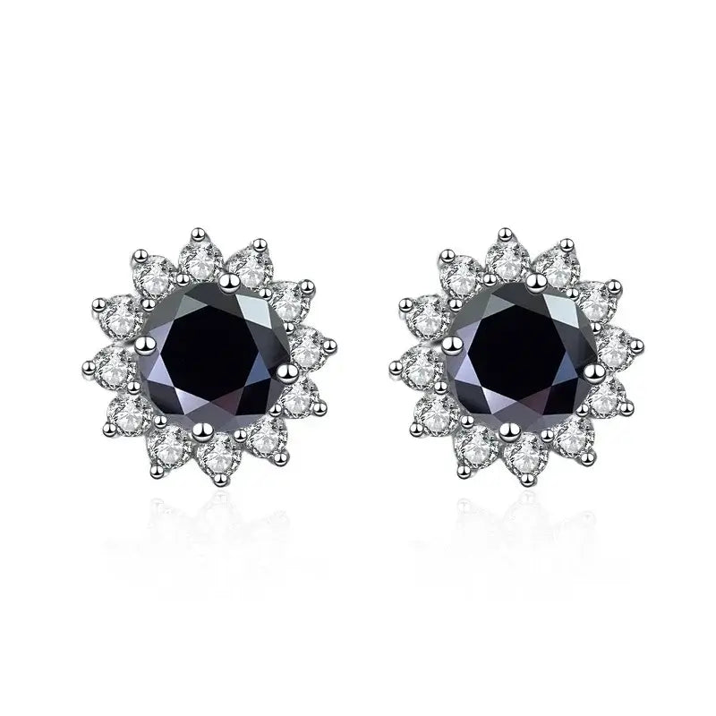 Moissanite Sunflower Stud Earrings in 925 Sterling Silver – D Color VVS1 Wedding Jewelry Gift for Women, 1CT